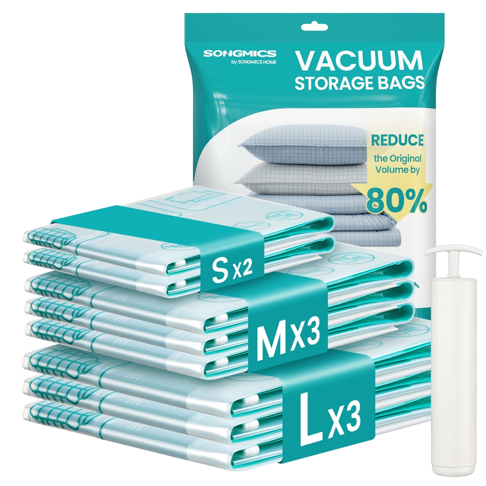 Vacuum Storage Bags 8 Pack with Hand Pump 2S/3M/3L Transparent
