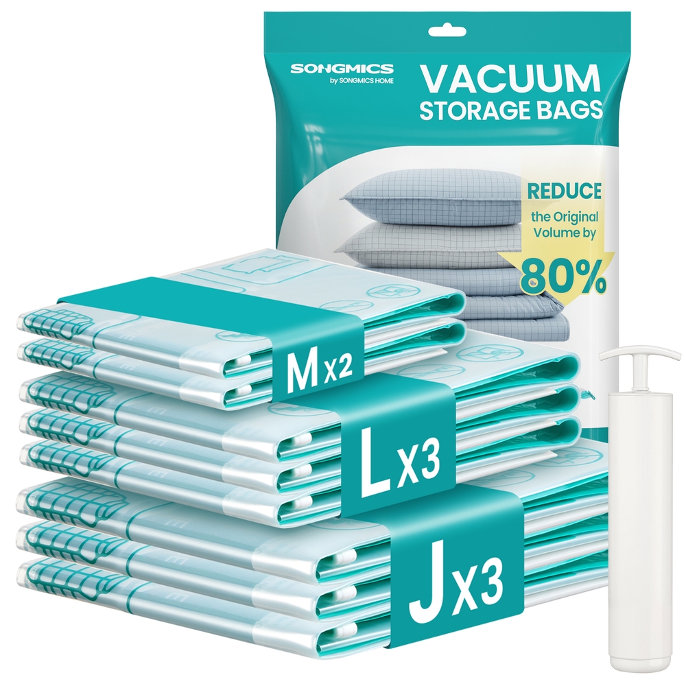 Vacuum Storage Bags 8 Pack with Hand Pump 2M/3L/3J Transparent