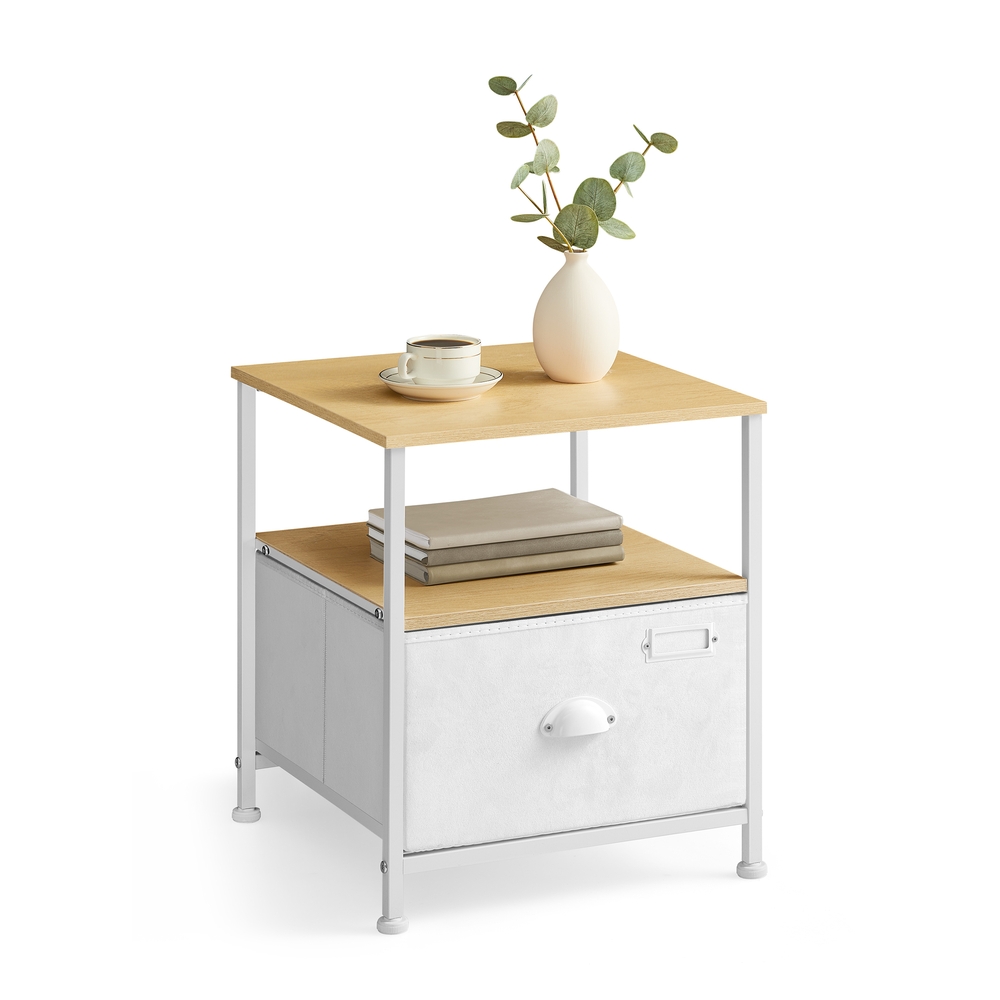 Nightstand with 2 Shelves and Drawer Oak Beige and Cloud White