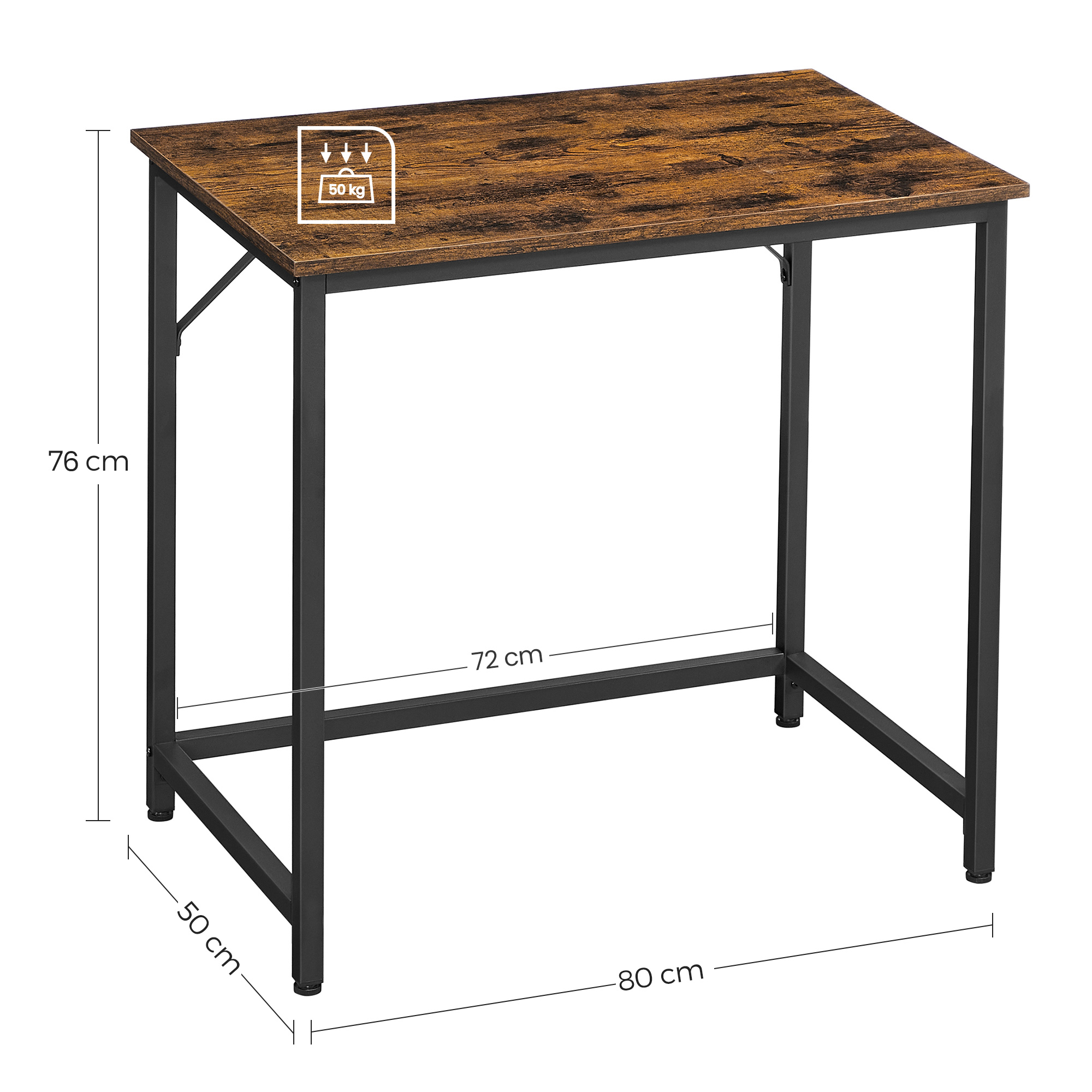 Rustic brown computer desk with matte black frame