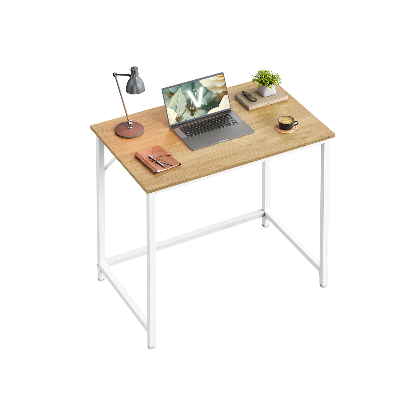 80 cm Wide Small Computer Desk Natural Oak and Pearl White