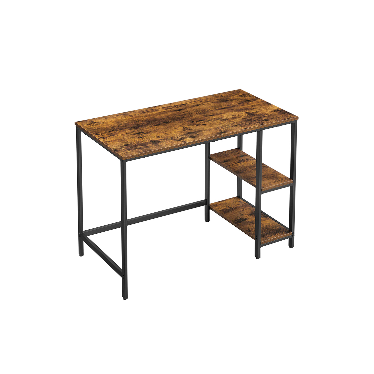 Computer Desk with 2 Shelves Rustic Brown and Ink Black