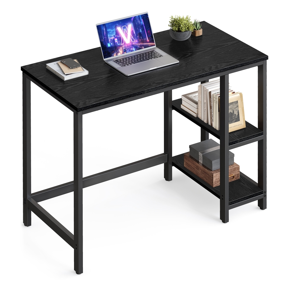 100 cm Wide Computer Desk with 2 Shelves Ebony Black