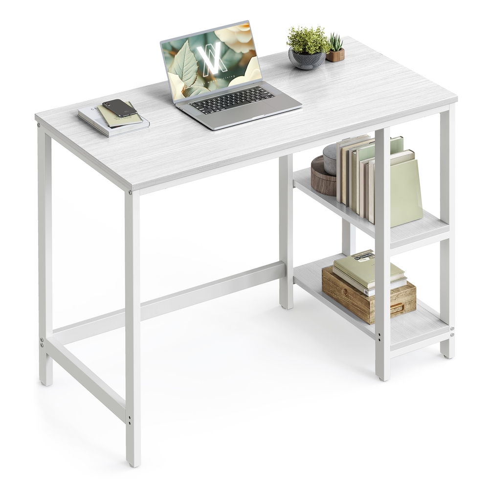 100 cm Wide Computer Desk with 2 Shelves Maple White