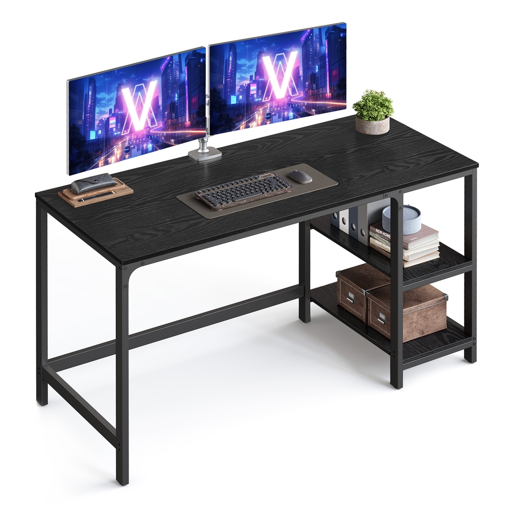 140 cm Wide Computer Desk with 2 Shelves Ebony Black