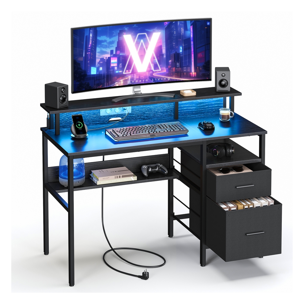 120 cm Wide Gaming Desk with LED Lights Ebony Black