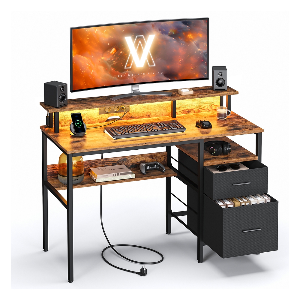120 cm Wide Gaming Desk with LED Lights Rustic Brown 120 cm Wide Gaming Desk with LED Lights Rustic Brown