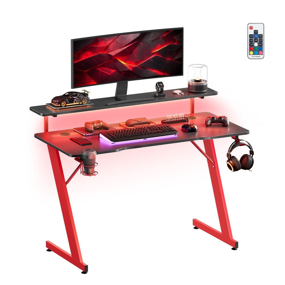 Gaming Desk with LED Lights, Monitor Stand, Cup Holder Gaming Desk with LED Lights, Monitor Stand, Cup Holder