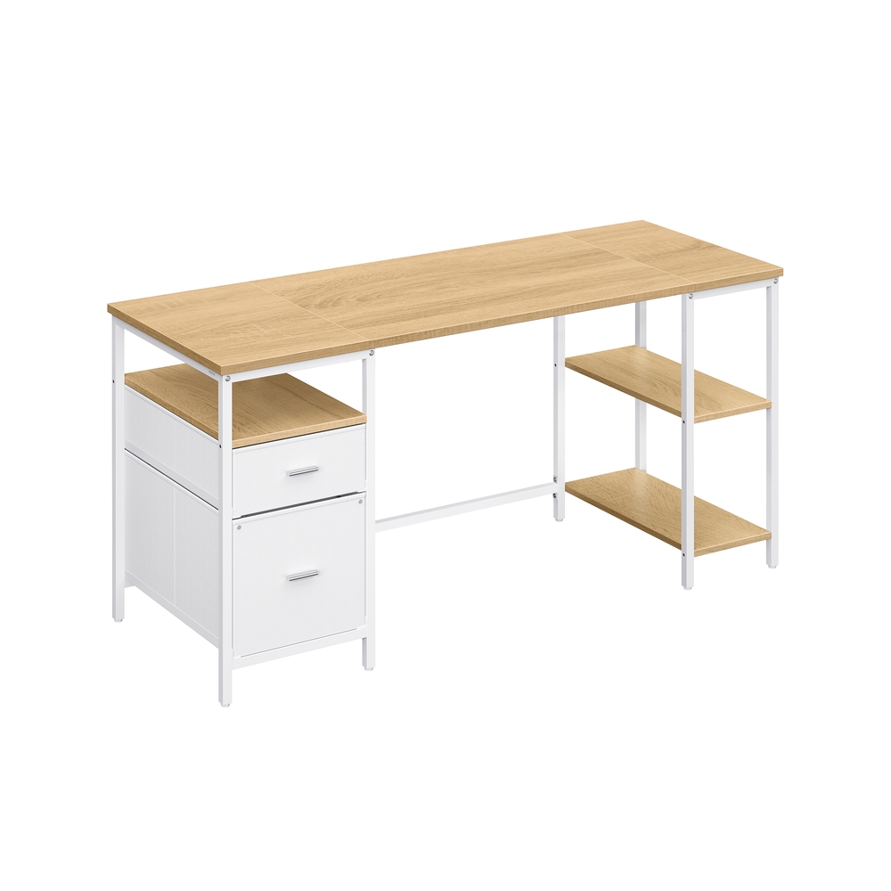 Computer Desk 3 Shelves 2 Drawers 160 x 60 x 76 cm Natural Oak and Cloud White