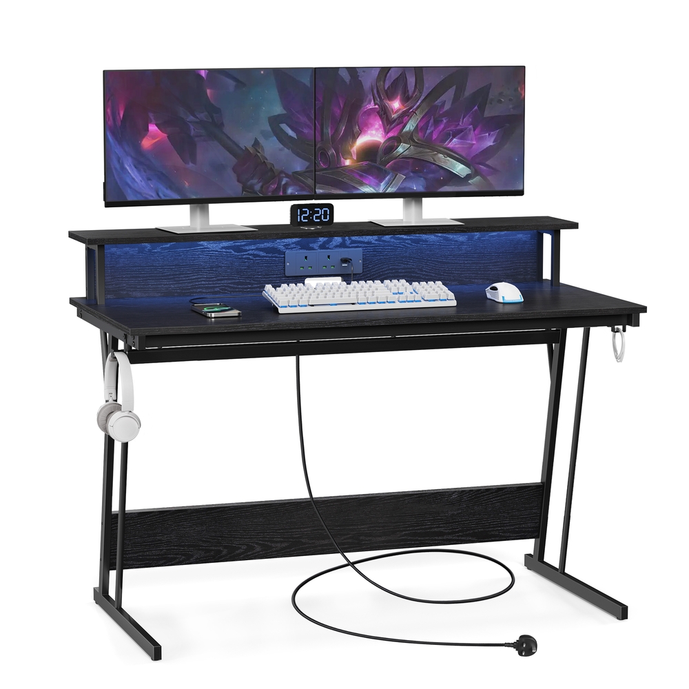 aming Desk with LED Lights and Built-In Power Outlets aming Desk with LED Lights and Built-In Power Outlets