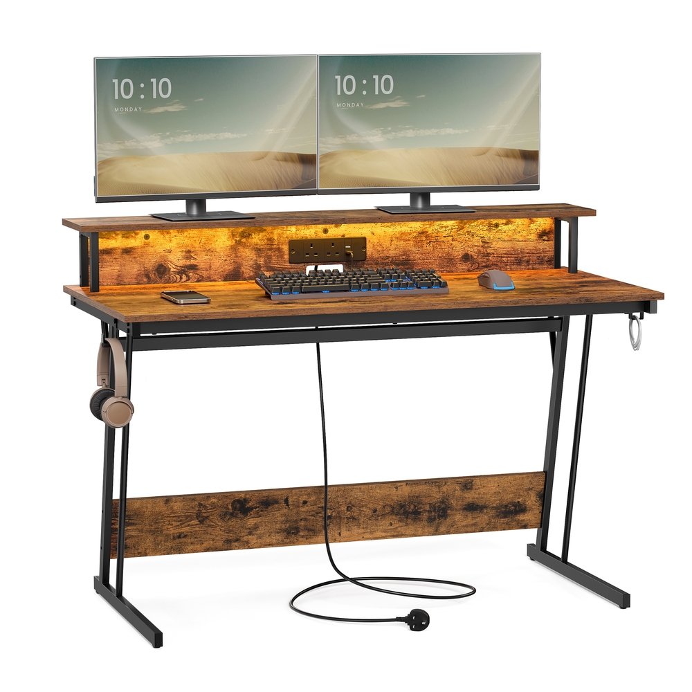 Gaming Desk with LED Lights and Built-In Power Outlets Gaming Desk with LED Lights and Built-In Power Outlets