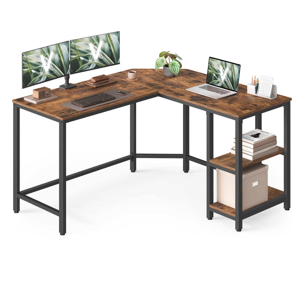 Computer Desk L-Shaped 120 x 130 x 76 cm Rustic Brown and Ink Black
