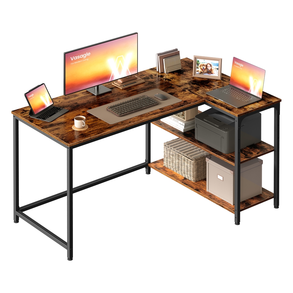 L Shaped Corner Desk Reversible Height-Adjustable Shelves 120 x 80 cm Rustic Brown