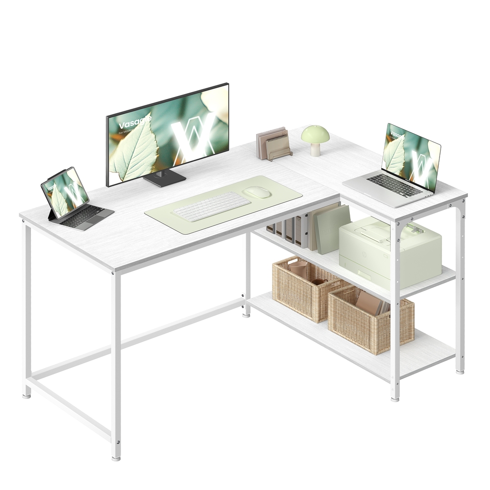 L Shaped Corner Desk Reversible Height-Adjustable Shelves 120 x 80 cm Maple White