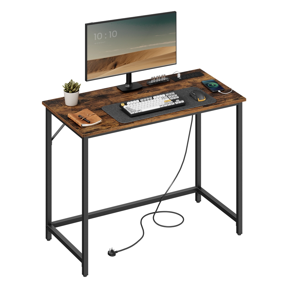 Computer Desk Rustic Brown and Ink Black