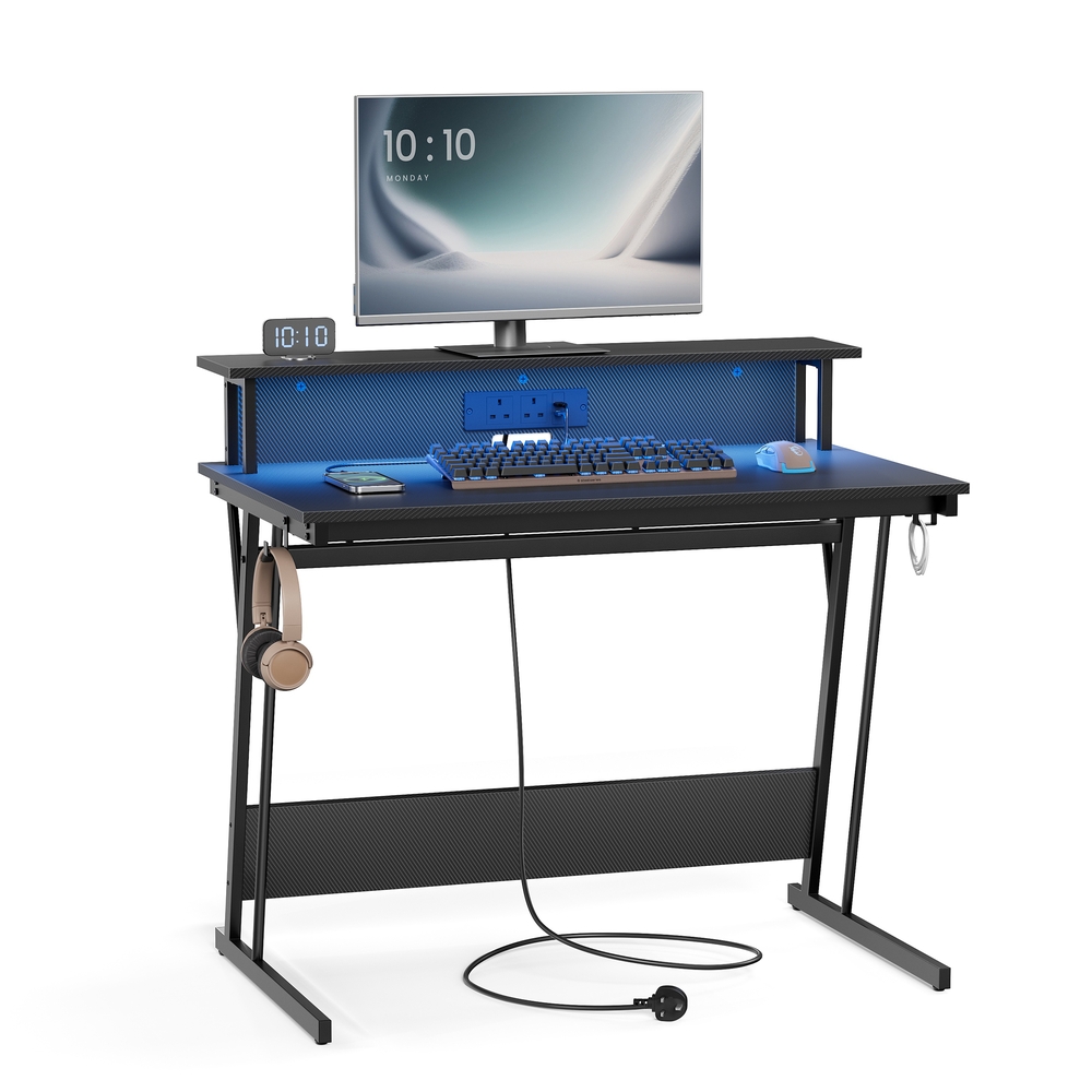 Gaming Desk with LED Lights and Built-In Power Outlets 60 x 100 x 76 cm Gaming Desk with LED Lights and Built-In Power Outlets 60 x 100 x 76 cm