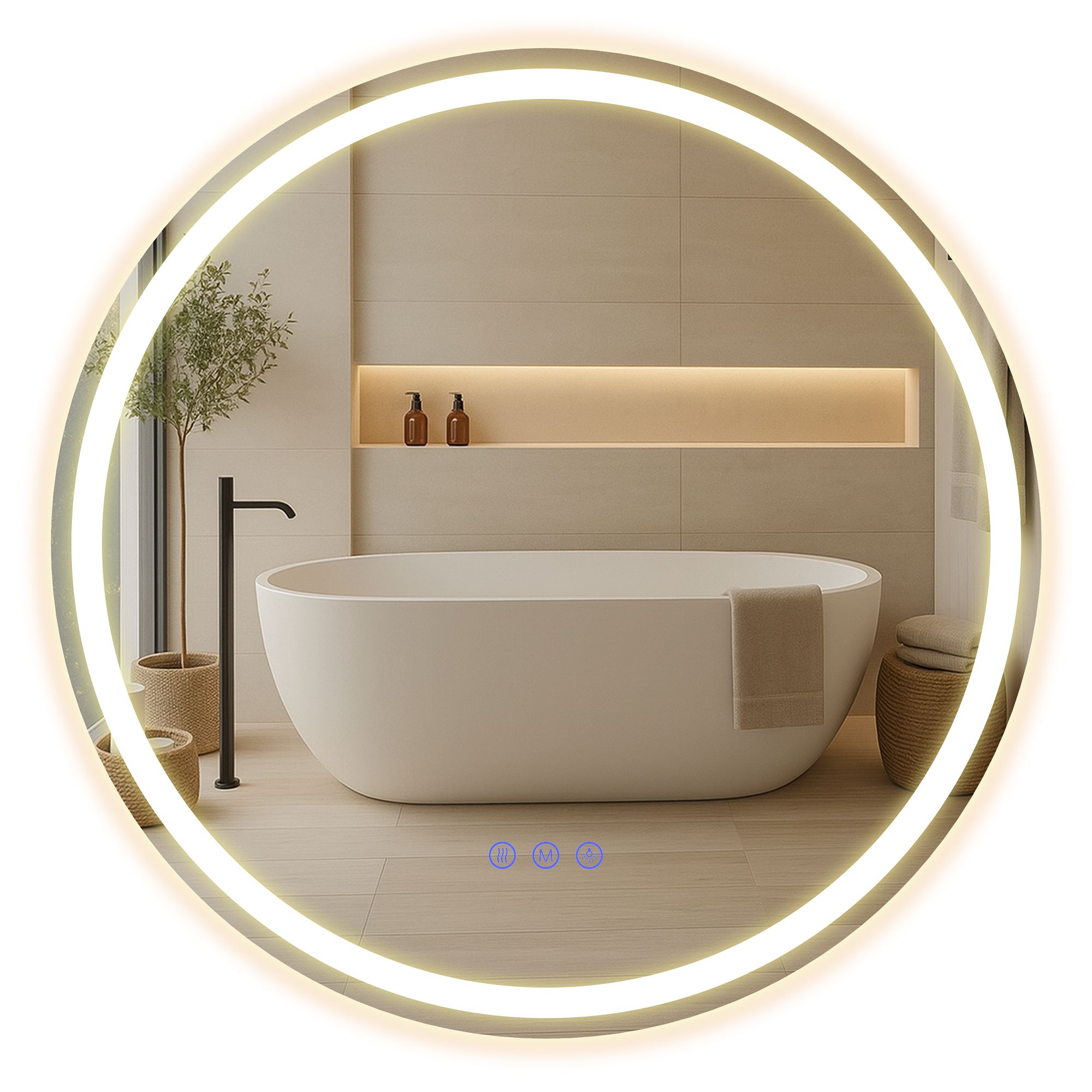 Matte white round LED bathroom mirror with anti fog function Matte white round LED bathroom mirror with anti fog function