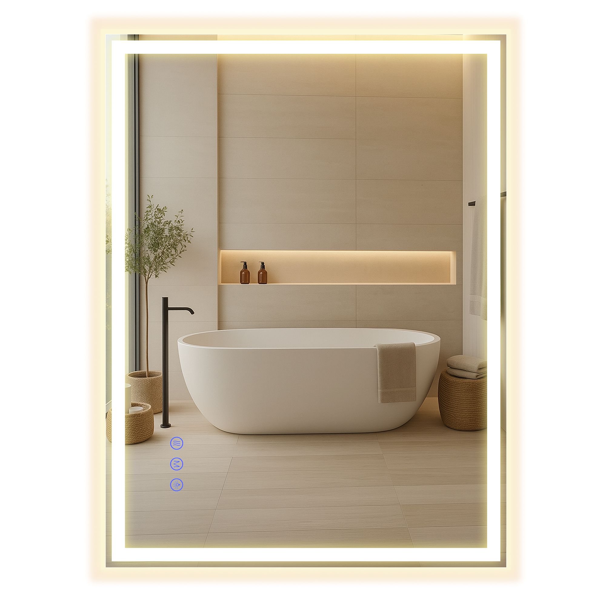 Matte white LED bathroom mirror with anti fog function Matte white LED bathroom mirror with anti fog function