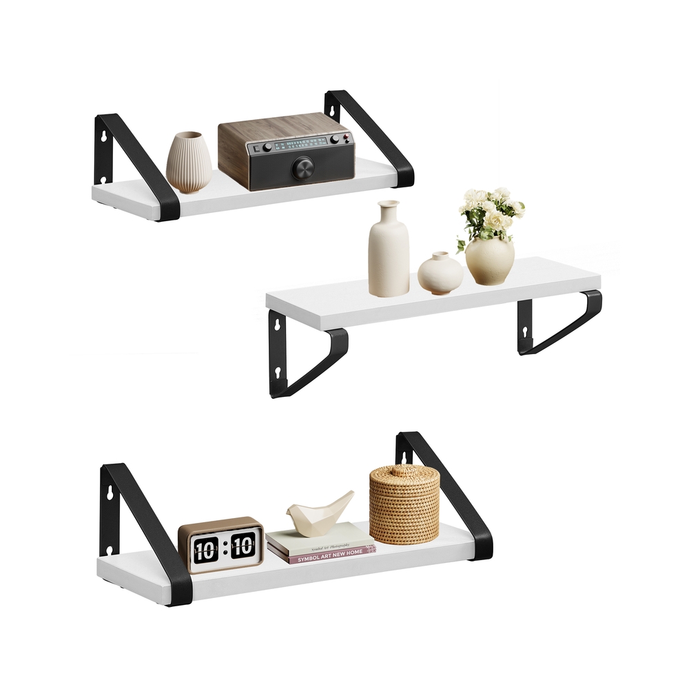 Wall Shelves Floating Shelves Set of 3 30/35/40 cm Cloud White and Matte Black