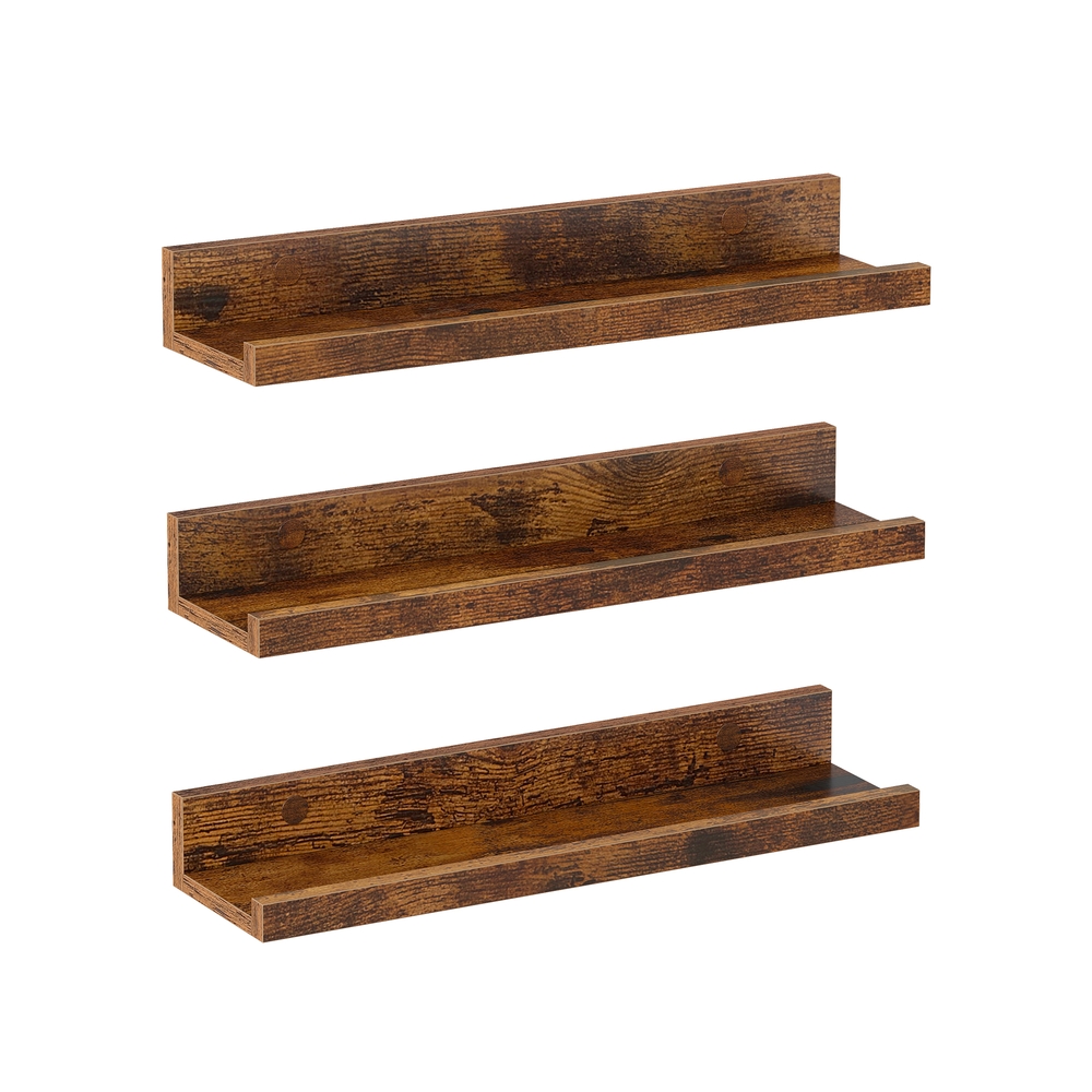 Set of 3 Rustic Brown Wooden Floating Shelves