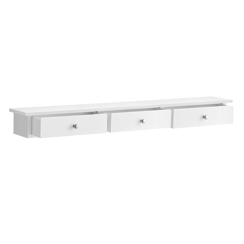 White Wall-Mounted Floating Shelf with Drawers
