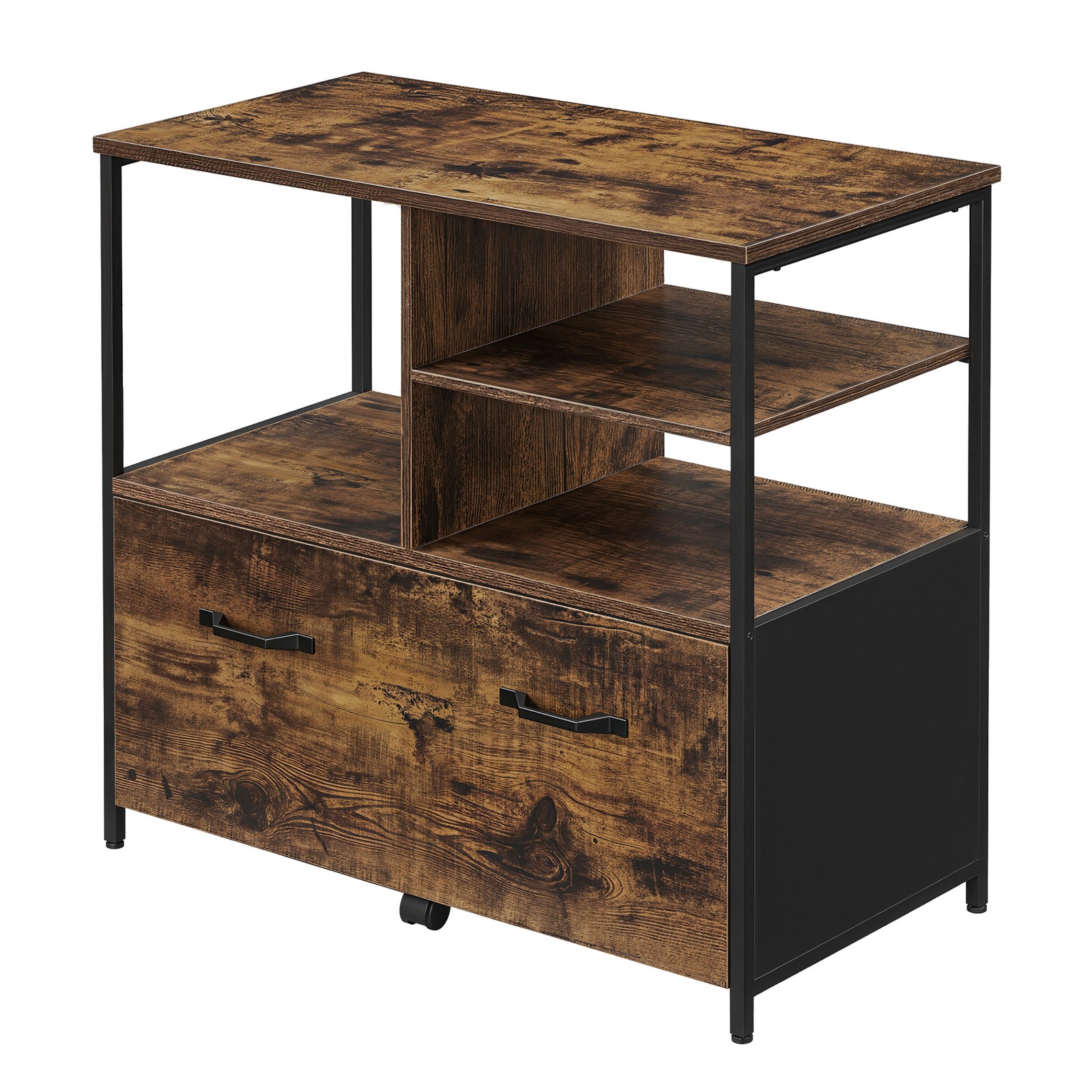 Office Storage Cabinet with Wheels, Printer Stand with Drawers and Open Shelves, for Home Office
