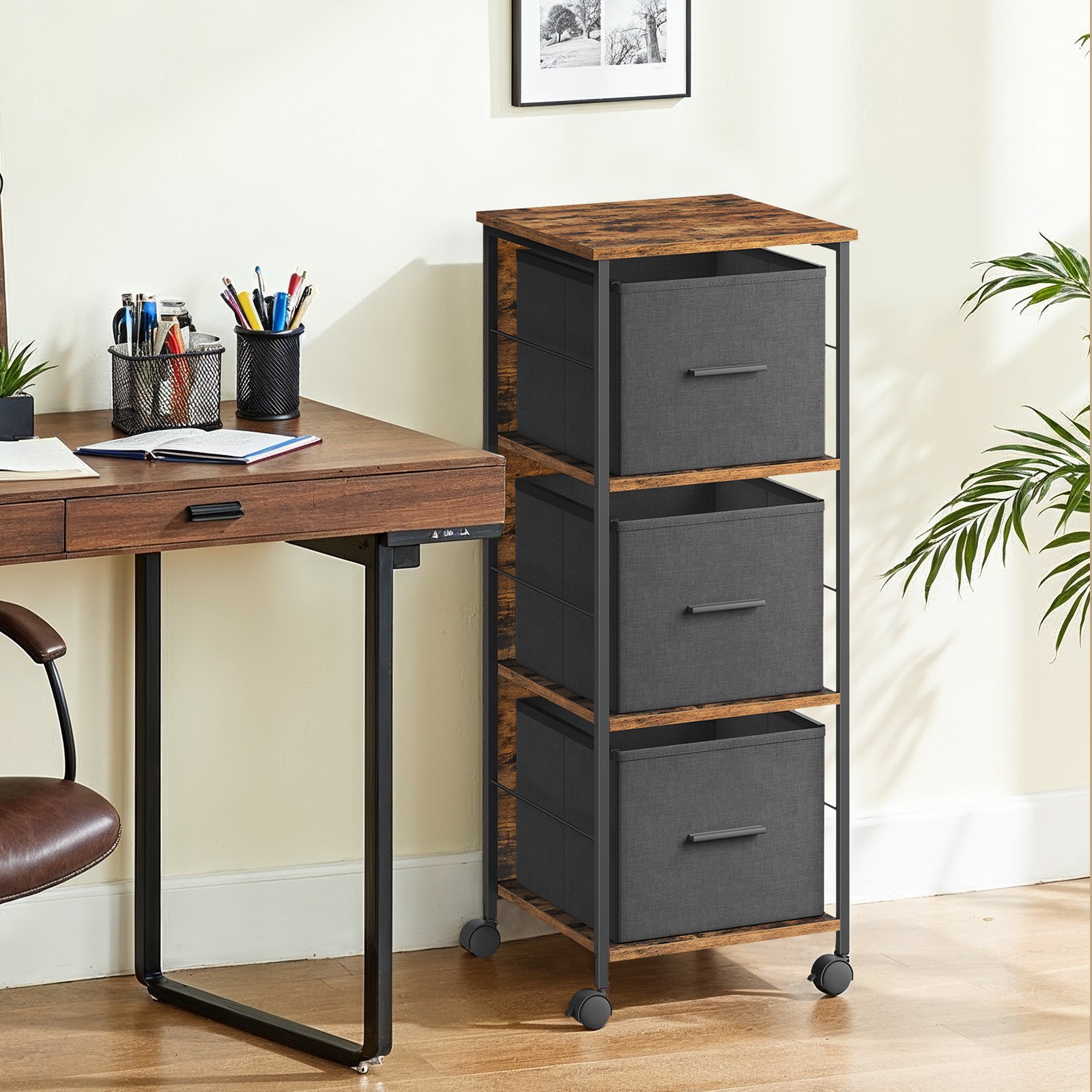 3 Drawer File Cabinet, Printer Stand, Brown