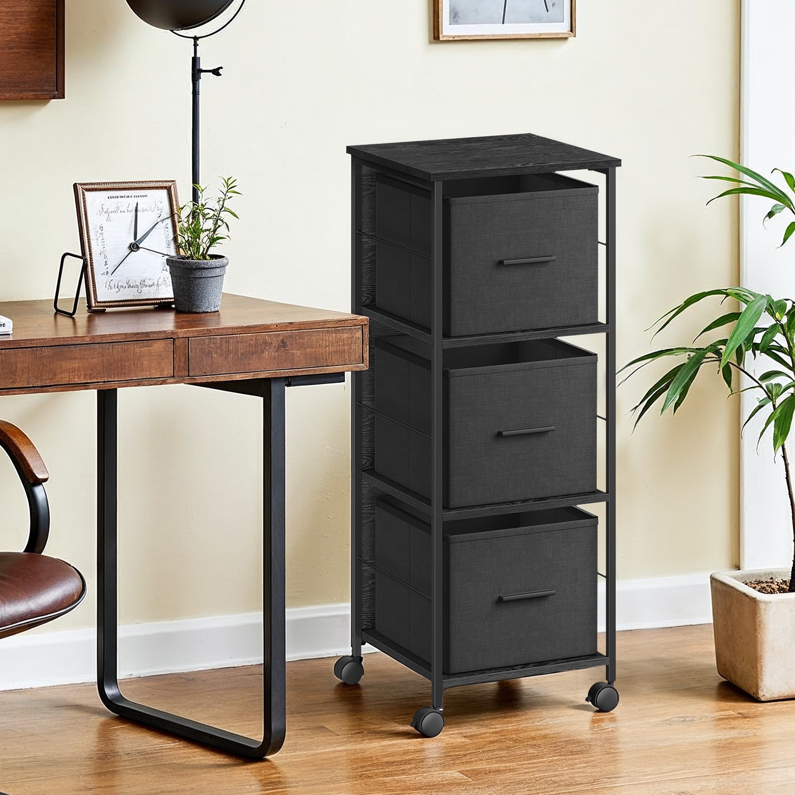 3 Drawer File Cabinet, Printer Stand, Black