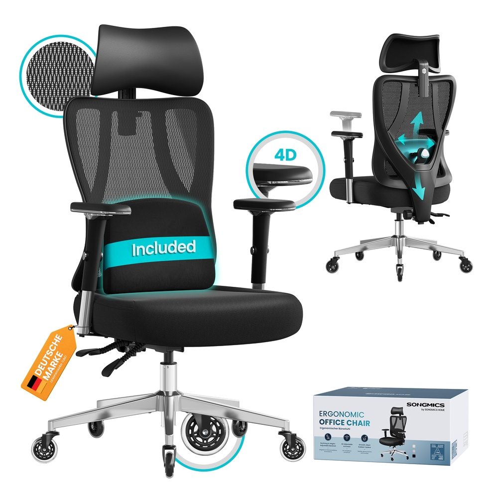 Ergonomic Office Chair Height Adjustable Desk Chair Loads 150 kg Ink Black