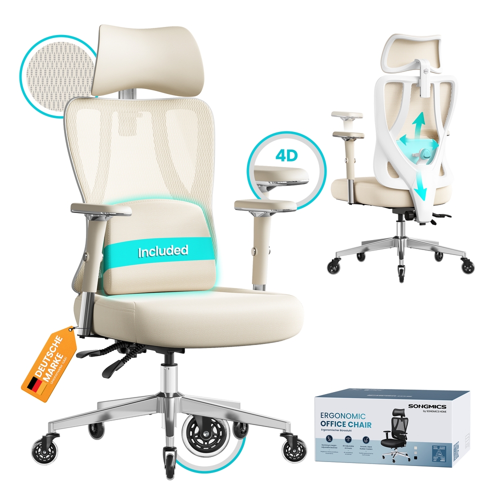 Ergonomic Office Chair Height Adjustable Desk Chair Loads 150 kg Camel Brown and Cloud White