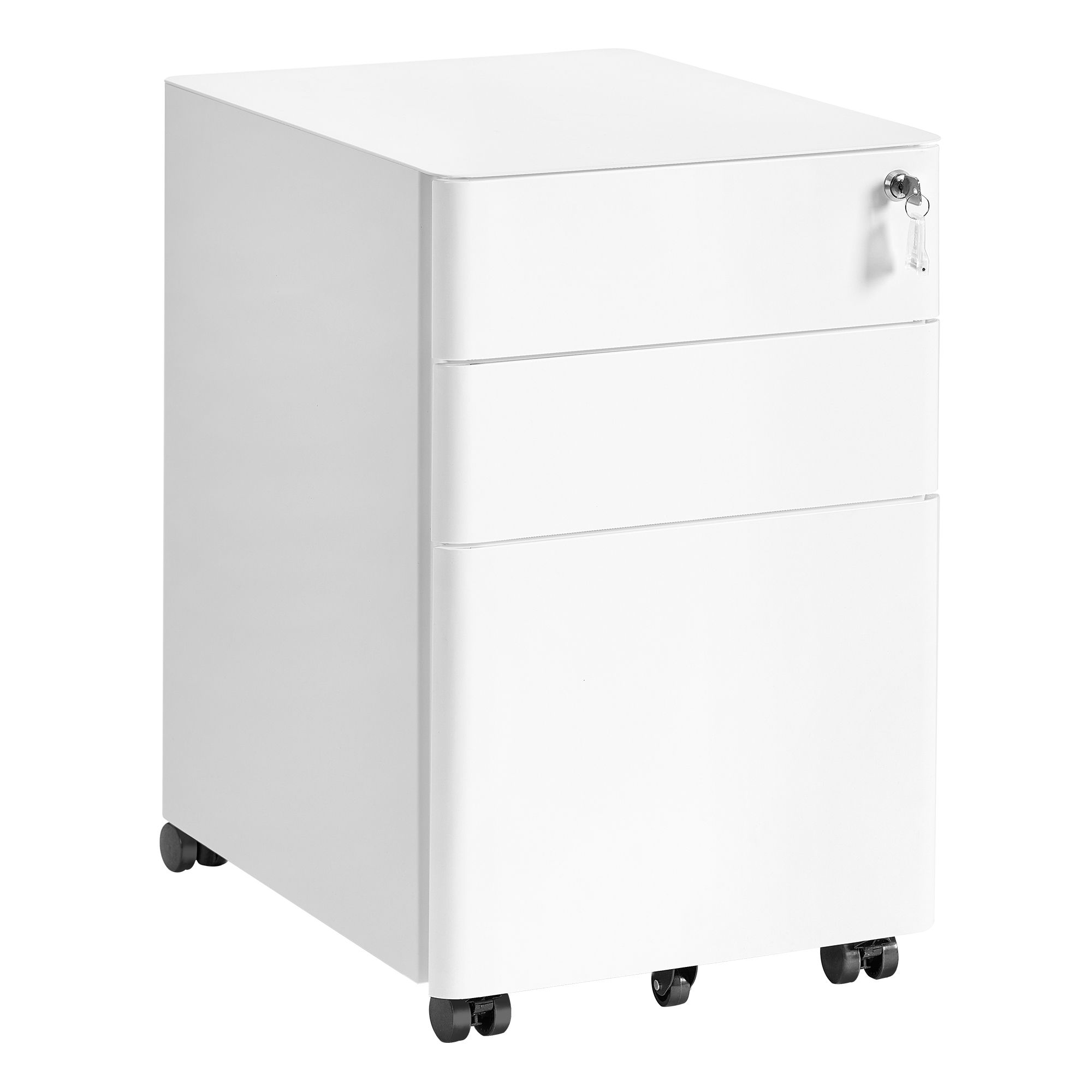 Matte White Steel Filing Cabinet with Lock and Three Drawers