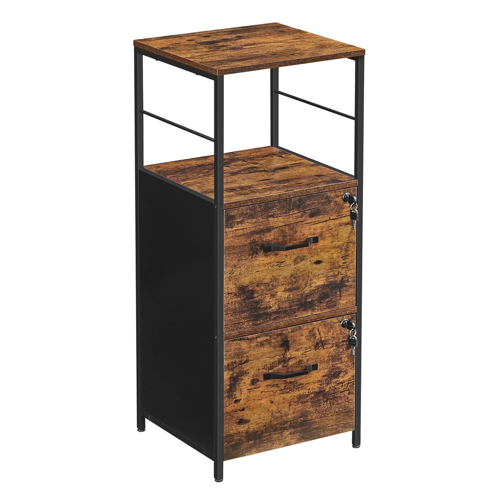 Filing Cabinet, 2 Drawers, Brown and Black