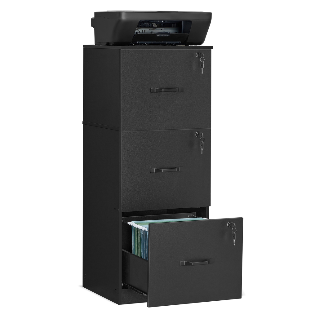 File Cabinet Filing Cabinet for Home Office with 3 Lockable Drawers Ink Black