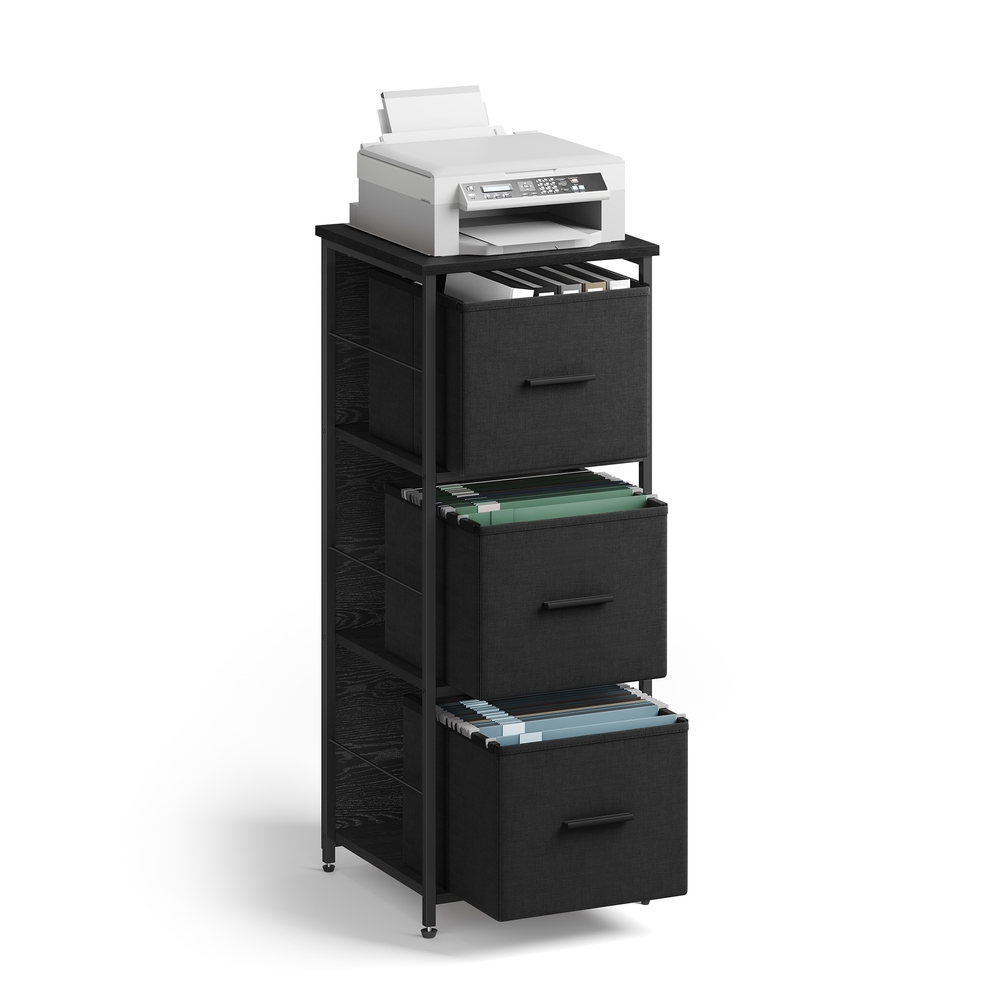 Filing Cabinet with 3 Drawers Ebony Black and Ink Black