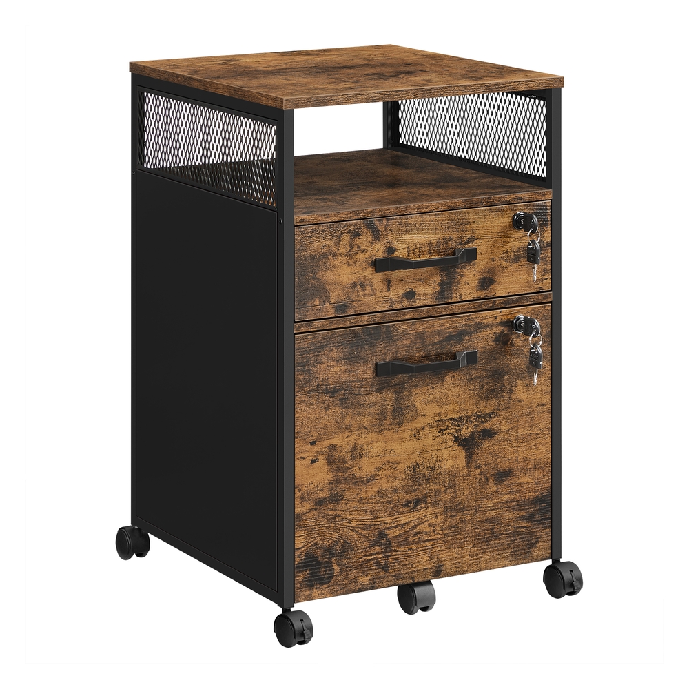 Filing Cabinet Mobile File Cabinet with 2 Lockable Drawers Rustic Brown and Ink Black