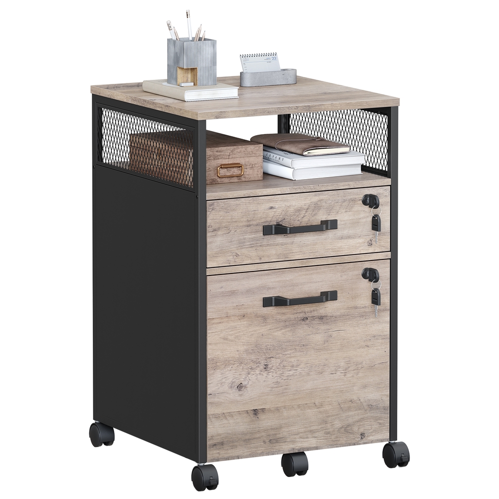 Mobile Filing Cabinet, 2 Drawers, Greige and Black