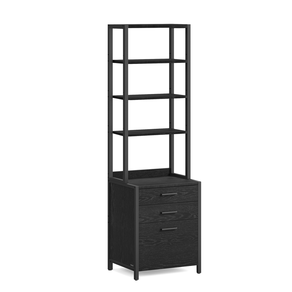 3-Drawer Filing Cabinet with Height-Adjustable Open Shelves Ebony Black 3-Drawer Filing Cabinet with Height-Adjustable Open Shelves Ebony Black
