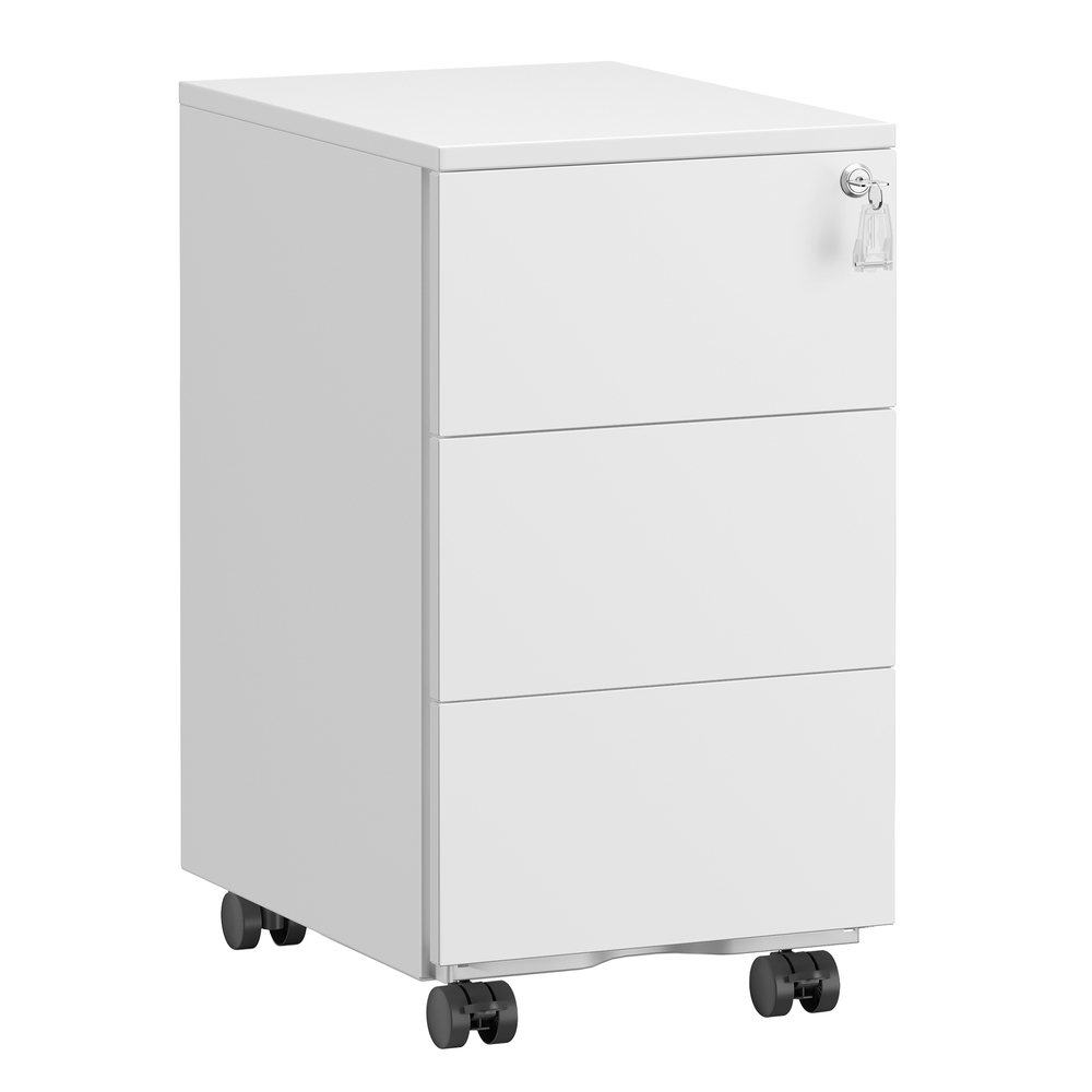 Mobile File Cabinet with 3 Lockable Drawers Pre-Assembled Matte White