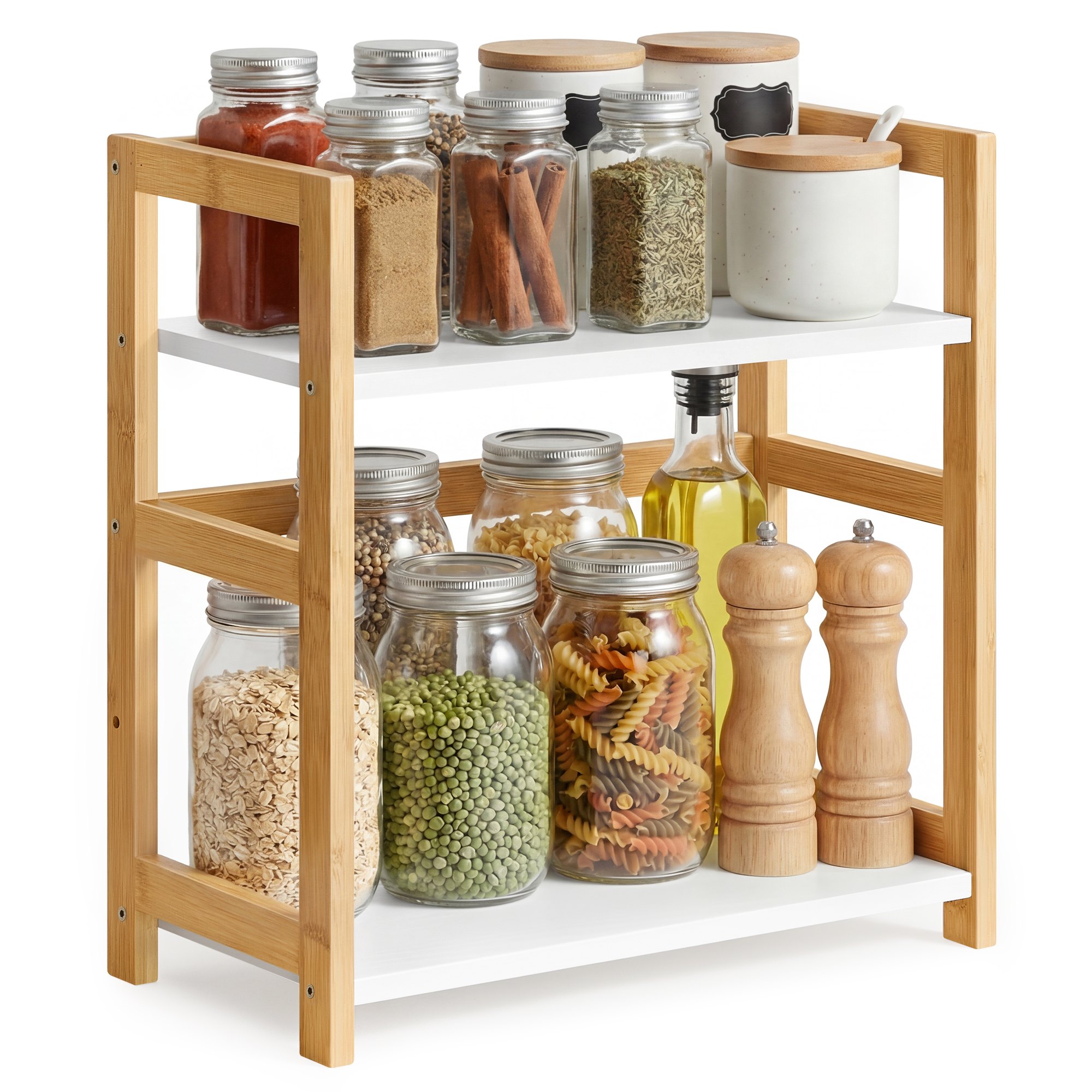 2-Tier Countertop Spice Rack Natural Beige and Snow White 2-Tier Countertop Spice Rack Natural Beige and Snow White