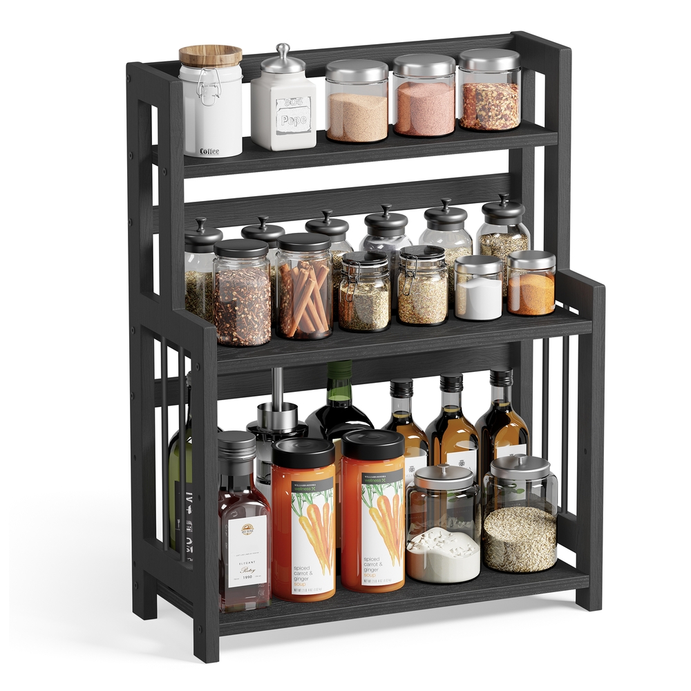 3-Tier Countertop Spice Rack with Bamboo Frame Ebony Black