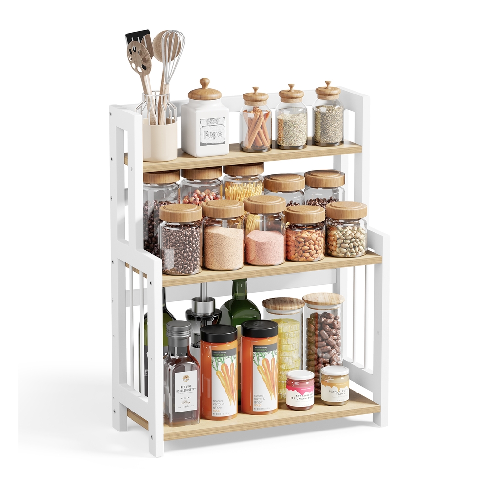 3-Tier Countertop Spice Rack with Bamboo Frame Natural Oak