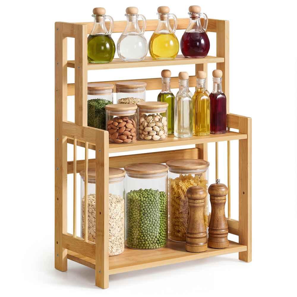 3-Tier Countertop Spice Rack with Bamboo Frame