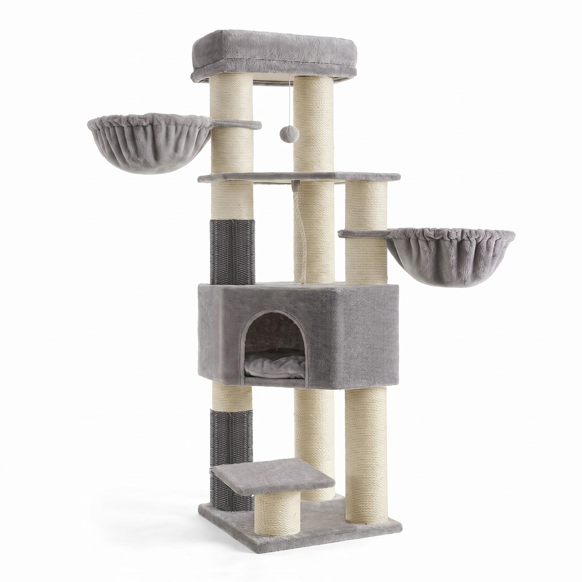 Large Heavy Duty Cat Condo with Sisal Posts, Grey and White