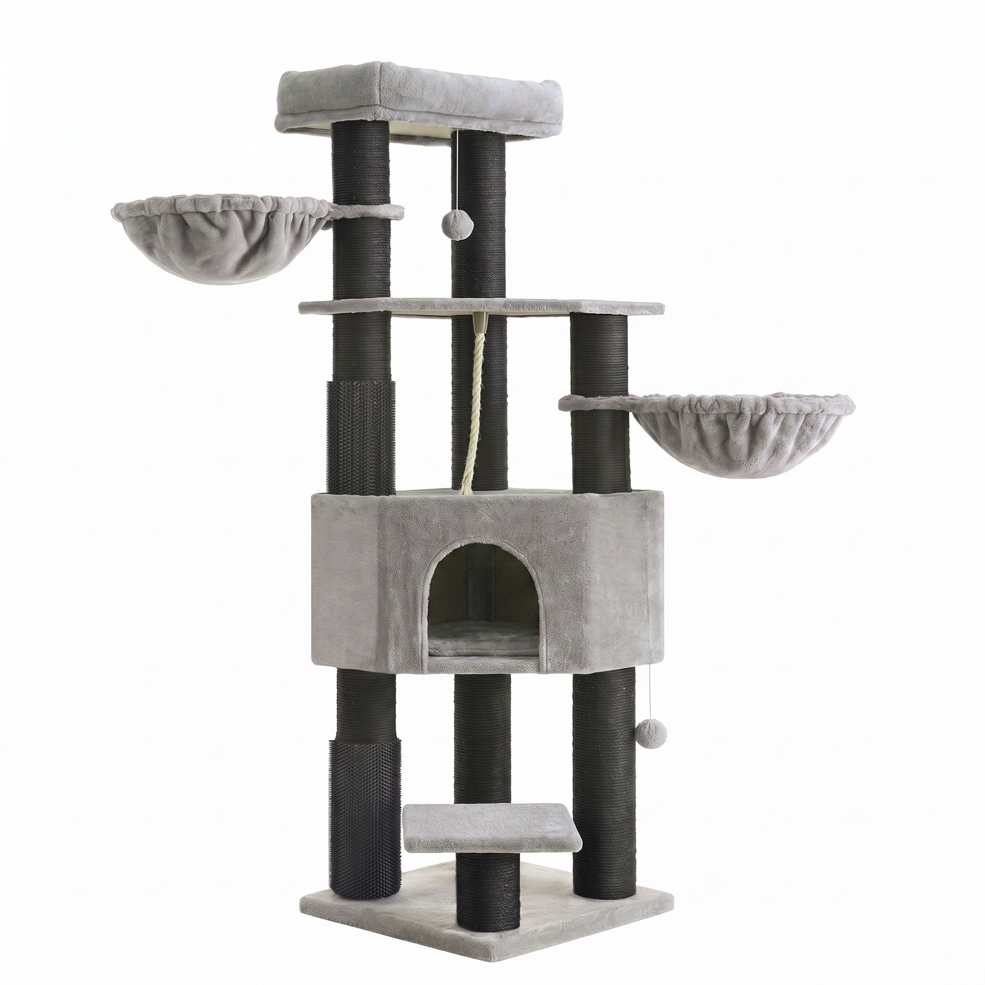 Large Heavy Duty Cat Condo with Sisal Posts, Grey and Black