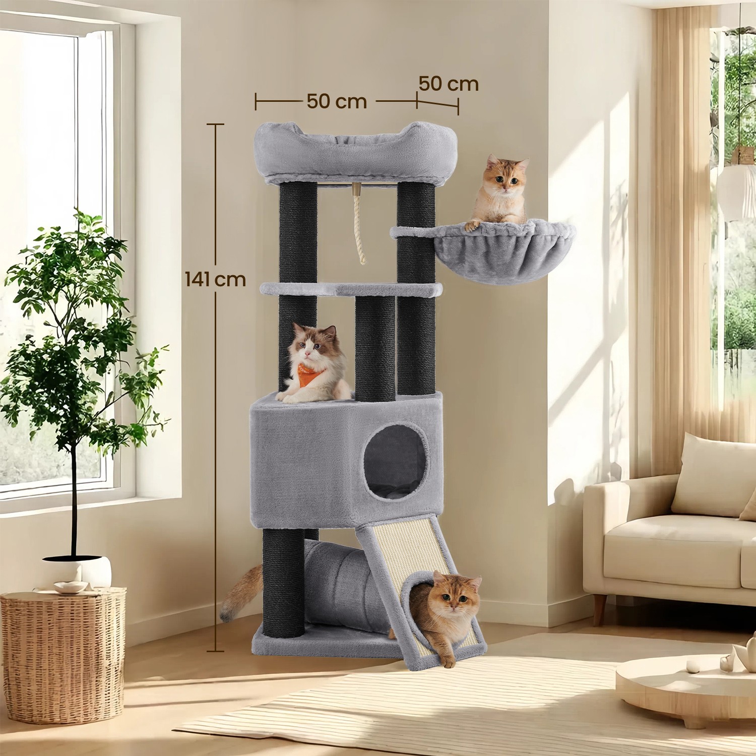 Large Cat Tree, Cat Condo with Scratching Post, Cave Large Cat Tree, Cat Condo with Scratching Post, Cave