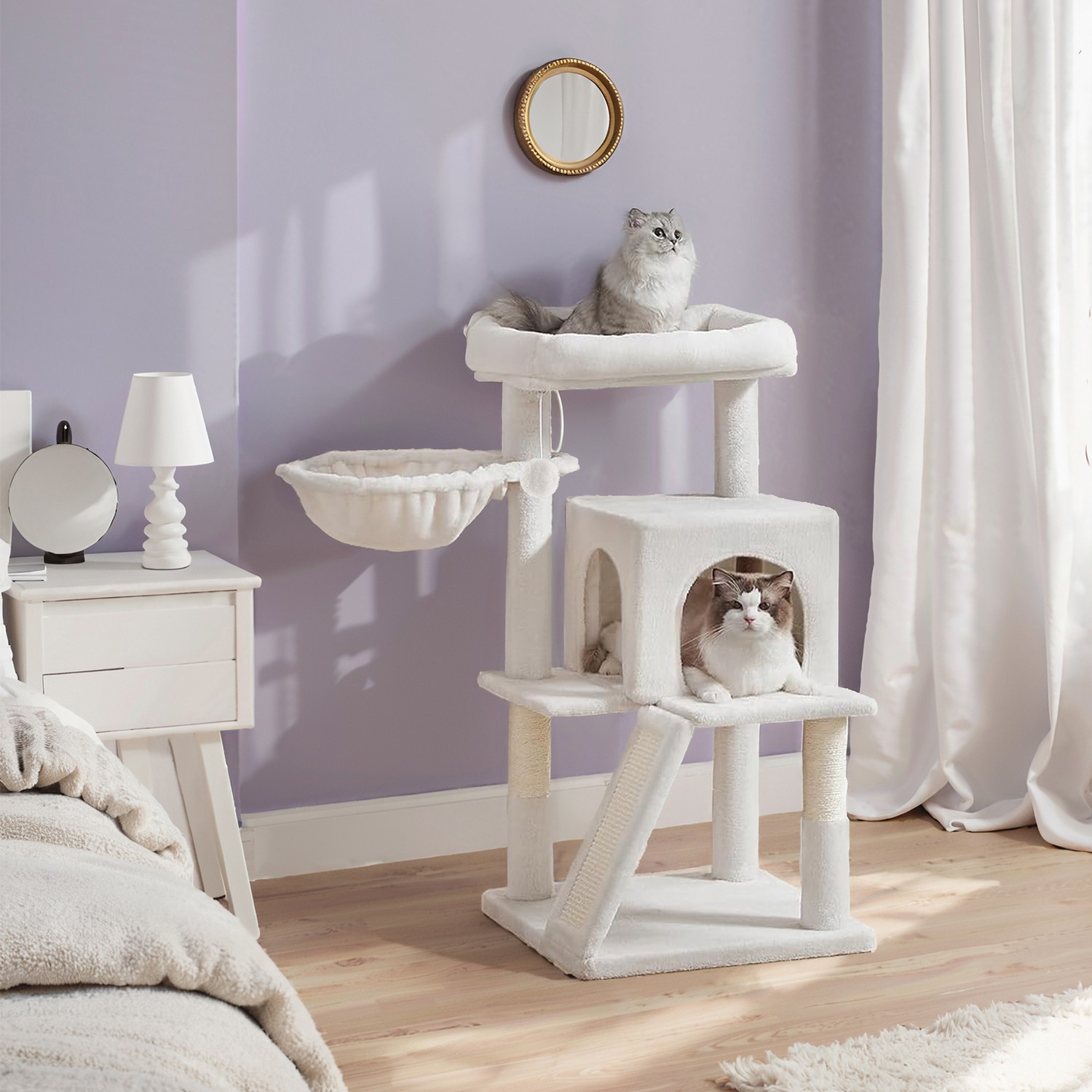 Small Cat Tree, Cat Tower with Widened Perch for Large Cats Indoor, Kittens