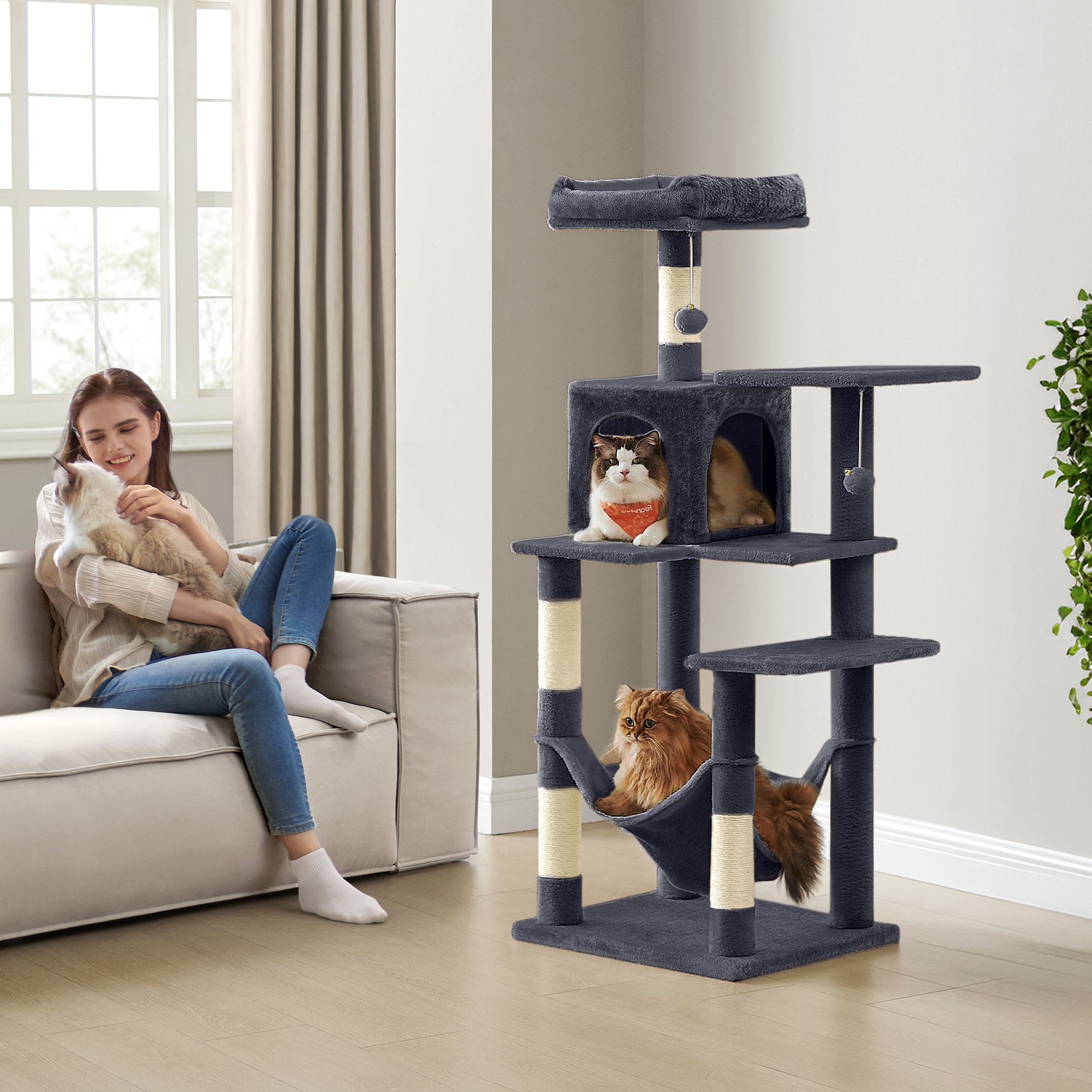 Cat Tree for Indoor Cats, Multi-Level Cat Condo with 4 Scratching Posts, 2 Perches Cat Tree for Indoor Cats, Multi-Level Cat Condo with 4 Scratching Posts, 2 Perches