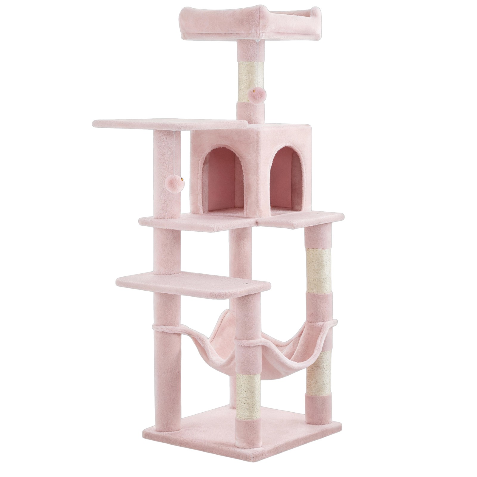 Multi-Level Plush Cat Play Tower with Scratching Poles, Platforms