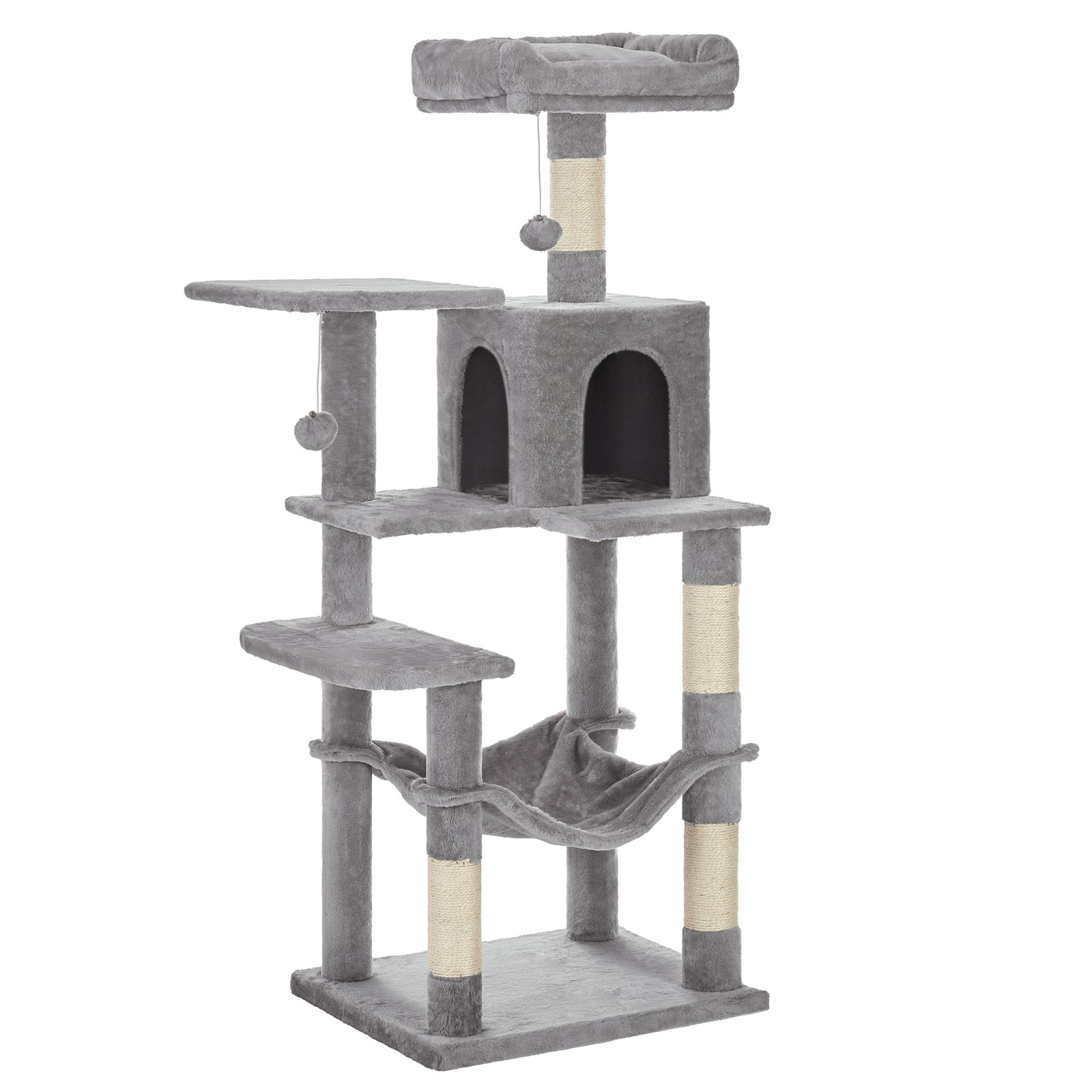 Plush Cat Condo with Sisal Posts, Light Grey