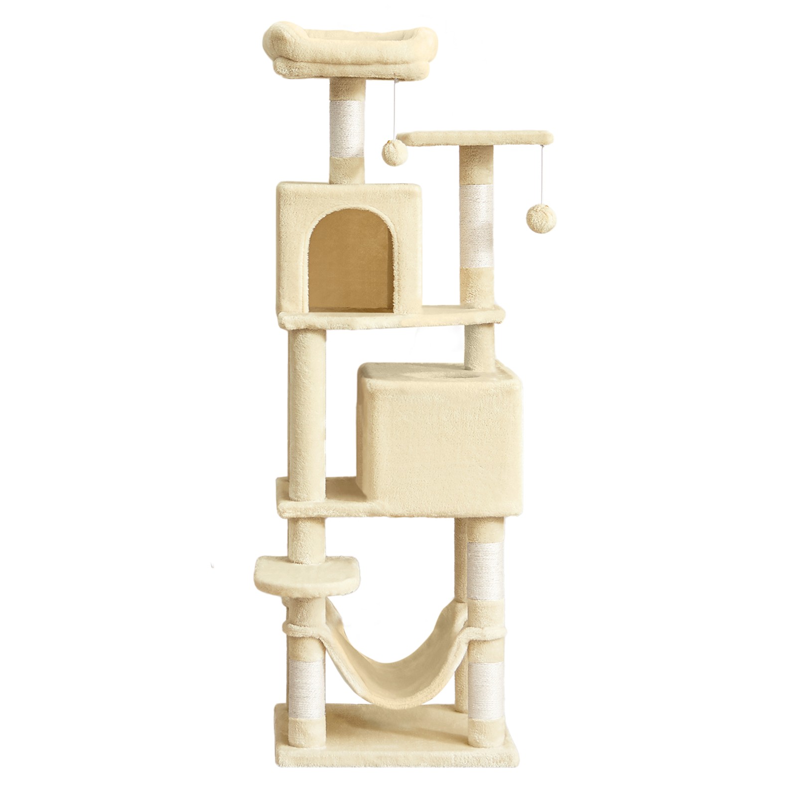 150 cm Cat Tower for Indoor Cats, Plush Multi-Level Cat Condo
